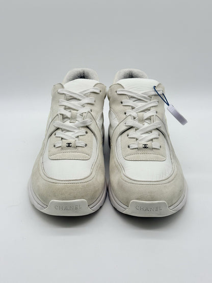 Size 12 - Chanel CC Logo Sneaker White Suede