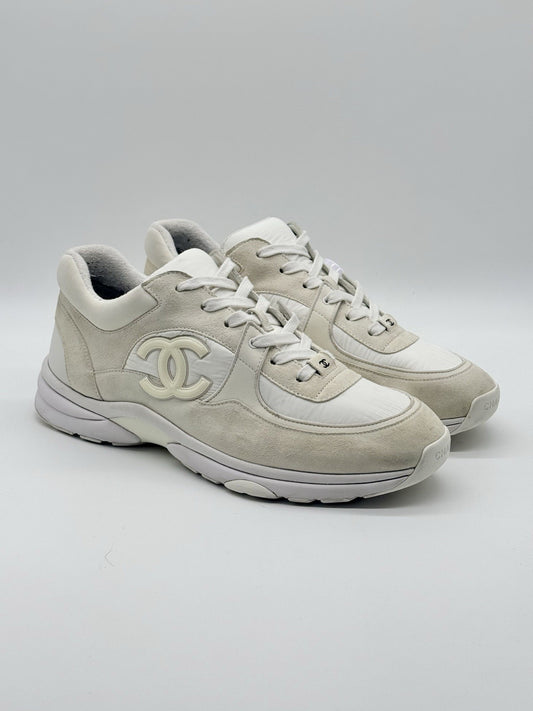 Size 12 - Chanel CC Logo Sneaker White Suede