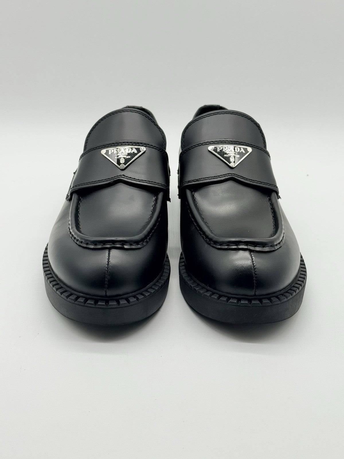 WORN ONCE Size 8 - PRADA Men's Black Leather Logo Slip On Loafers