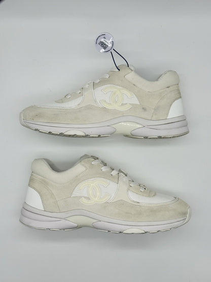 Size 12 - Chanel CC Logo Sneaker White Suede