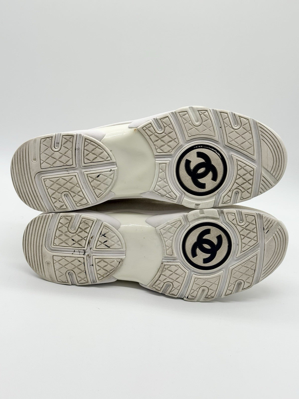Size 12 - Chanel CC Logo Sneaker White Suede