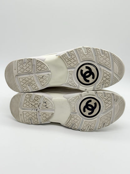Size 12 - Chanel CC Logo Sneaker White Suede