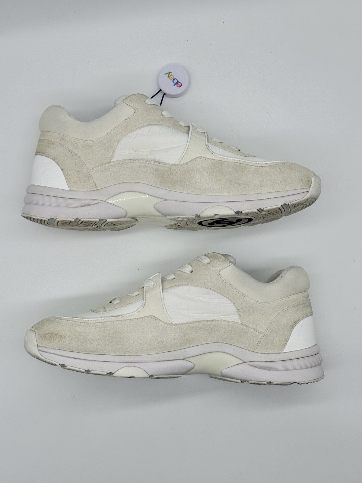 Size 12 - Chanel CC Logo Sneaker White Suede