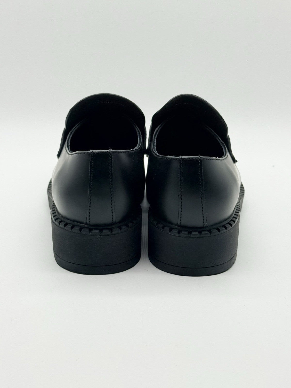 WORN ONCE Size 8 - PRADA Men's Black Leather Logo Slip On Loafers