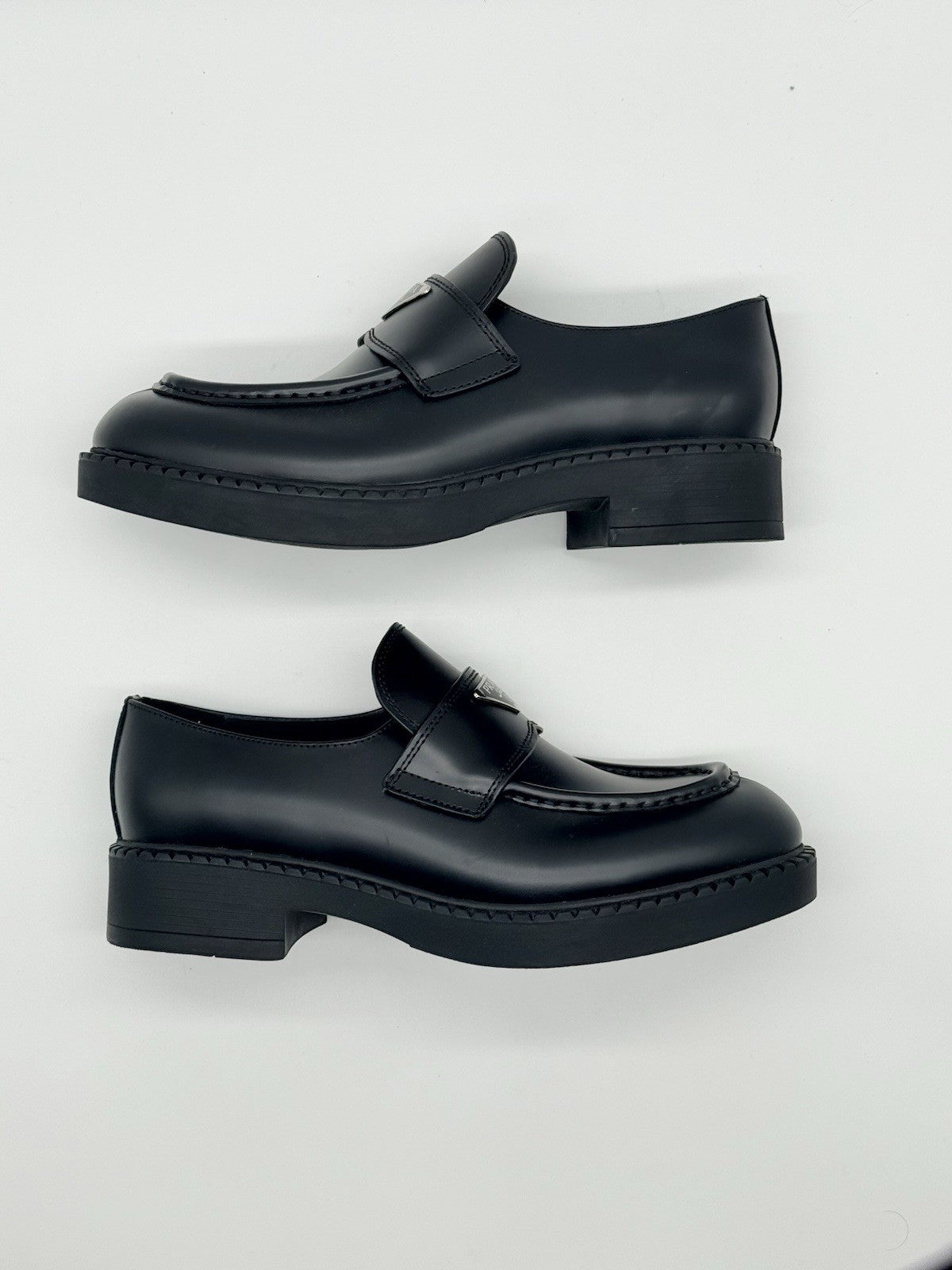 WORN ONCE Size 8 - PRADA Men's Black Leather Logo Slip On Loafers